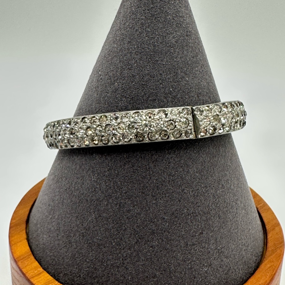 Art Deco Jeweled Vintage Pot Metal, Hinged Bangle Bracelet - Picture 4 of 5